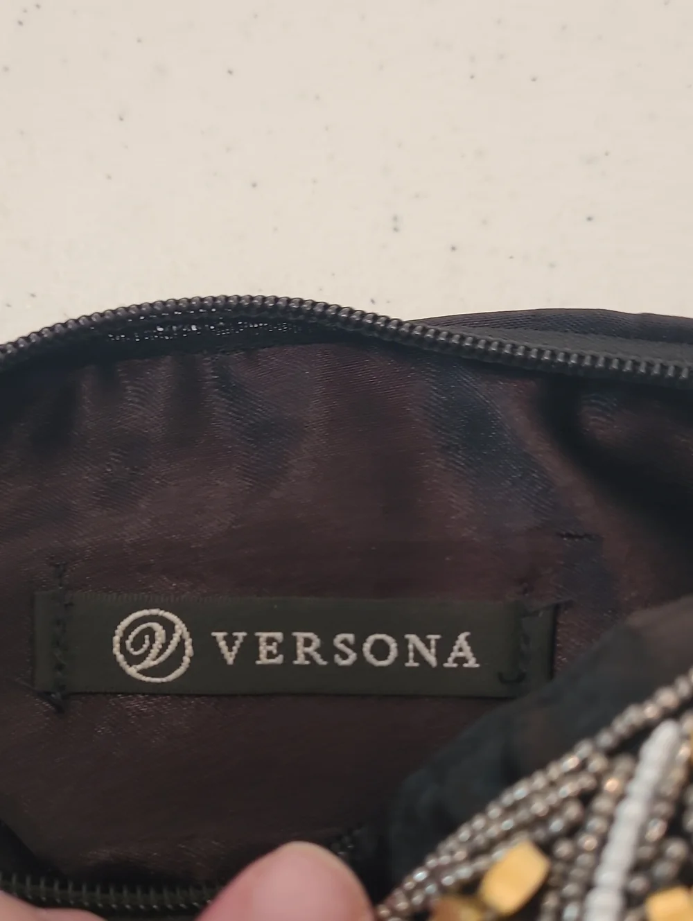 Versona Embellished Black and Gold Metallic & Pearls Evening Dressy Wristlet Bag